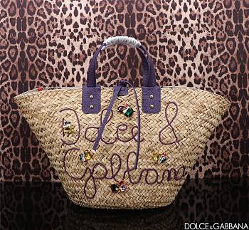 Dolce DG Straw Kendra Bag Purple 44x25x17cm