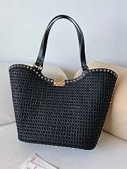 Valentino Garavani Rockstud Raffia Black Tote Bag 31x30x13.5cm - 4