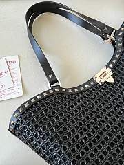 Valentino Garavani Rockstud Raffia Black Tote Bag 31x30x13.5cm - 2