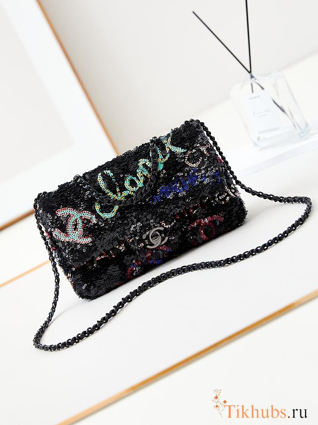 Chanel Flap Bag Black Sequin 21x14x8cm - 1