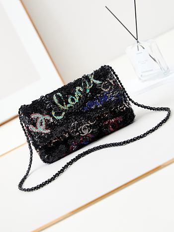 Chanel Flap Bag Black Sequin 21x14x8cm