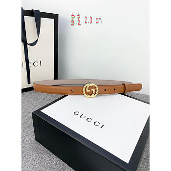 Gucci Leather Belt Gold Brown 2cm