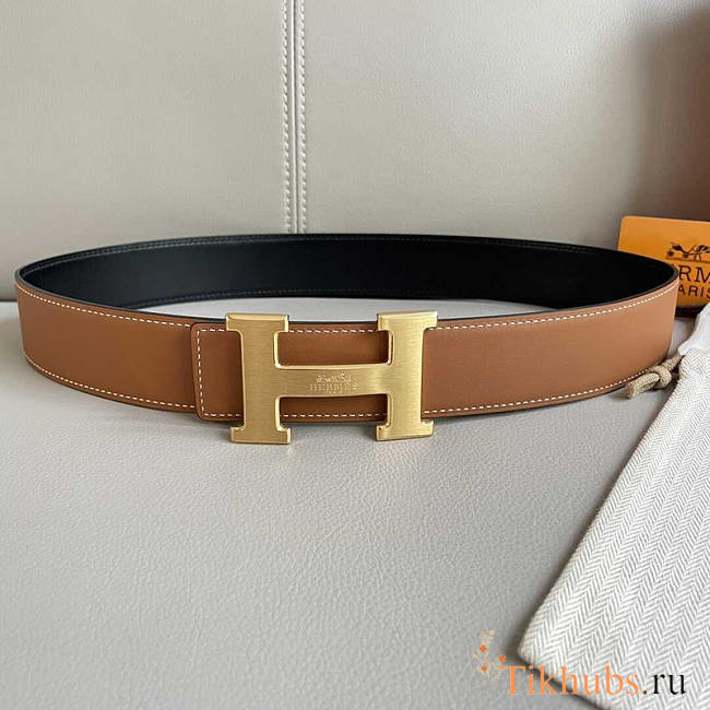 Hermes Black Brown Gold Belt 3.8cm - 1