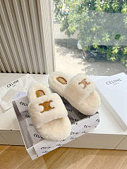 Celine Fur White Slides - 1