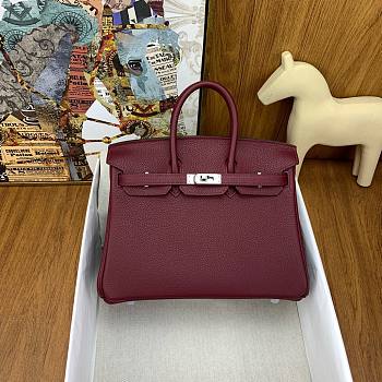 Hermes Birkin 25 Red Wine Silver Togo 25cm