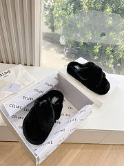 Celine Fur Black Slides - 2