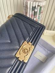 Chanel Leboy Bag Caviar Chevron Navy Blue Gold 25cm - 2