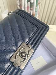 Chanel Leboy Bag Caviar Chevron Navy Blue Silver 25cm - 3