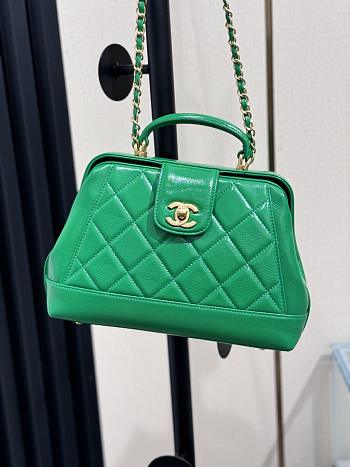 Chanel Small Bag With Handle Lambskin Green 23.5x16x8cm