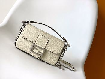 Fendi Baguette Camellia Selleria Bag White 20x5x13cm