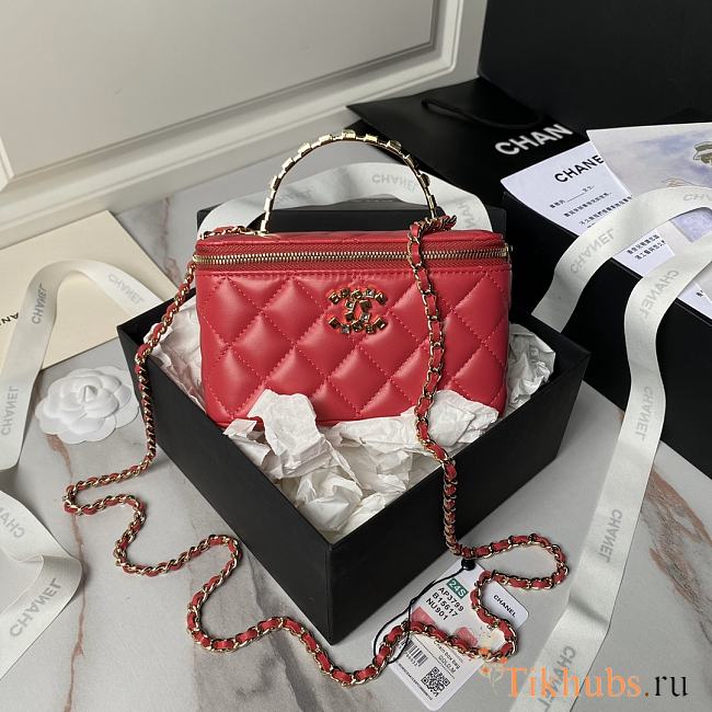 Chanel 24A Top Handle Vanity Case Red Lambskin 17cm - 1