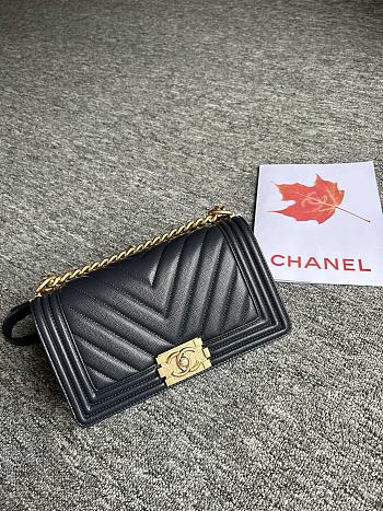 Chanel Leboy Bag Black Chevron Caviar Gold 25cm