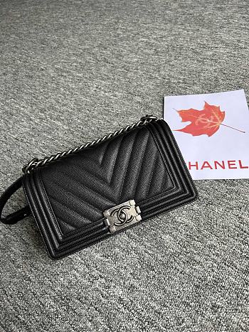 Chanel Leboy Chevron Black Caviar Silver 25cm