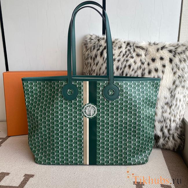 Moynat Canvas Logo Green Tote Bag 45x27x13.5cm - 1