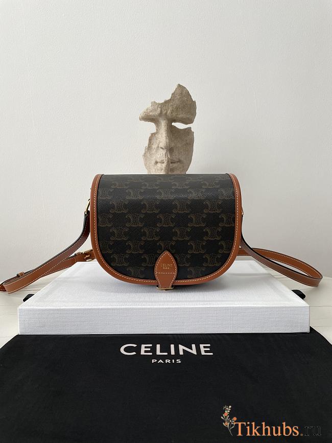 Celine Medium Folco Bag Triomphe Canvas Calfskin 18.5x17x7cm - 1