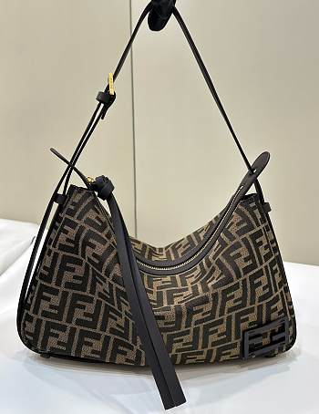 Fendi Simply Medium Brown FF Jacquard Fabric Bag 34.5x20x4.5cm