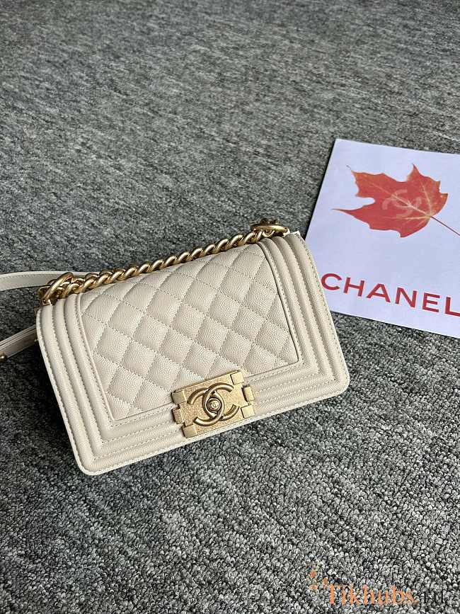 Chanel Small Leboy Bag White Caviar Gold 20cm - 1