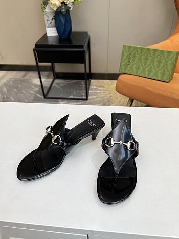 Gucci Black Horsebit Leather Thong Sandal Heel 5.5cm