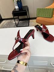 Gucci Red Horsebit Leather Thong Sandal Heel 5.5cm - 3