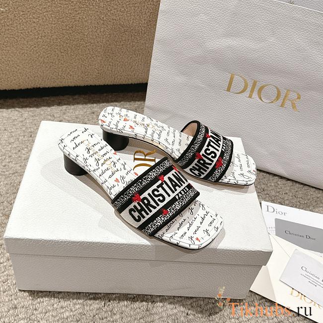 Dior Dioramour Dway Heeled Slide Black White 3.5cm - 1