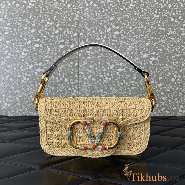 Valentino Garavani Small Locò Raffia Shoulder Bag White 20x11x5cm - 1