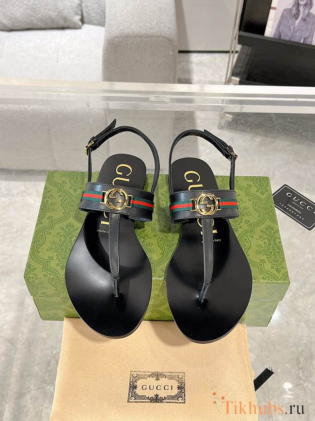 Gucci Black Interlocking G Web Sandal - 1