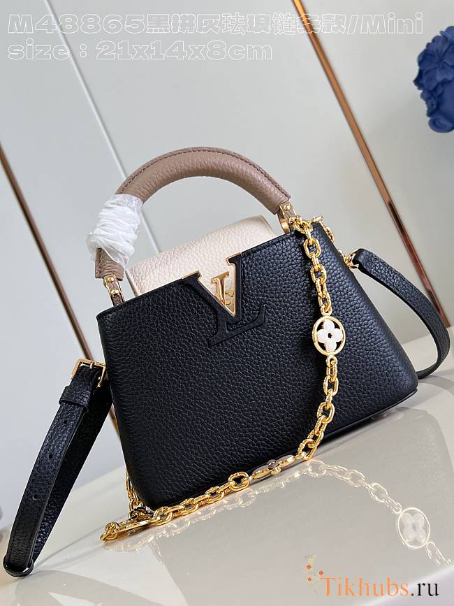 Louis Vuitton LV Mini Capucines Black Cream Gray 21x14x8cm - 1