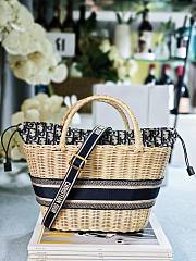 Dior Hat Basket Bag Natural Wicker Blue 35 x 20.5 x 11 cm - 4