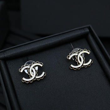 Chanel CC Earrings Black and White