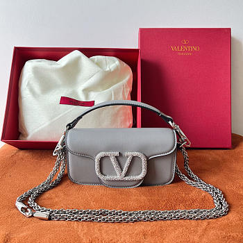 Valentino Small Shoulder Bag With Jewel Grey Logo 20x11x5cm