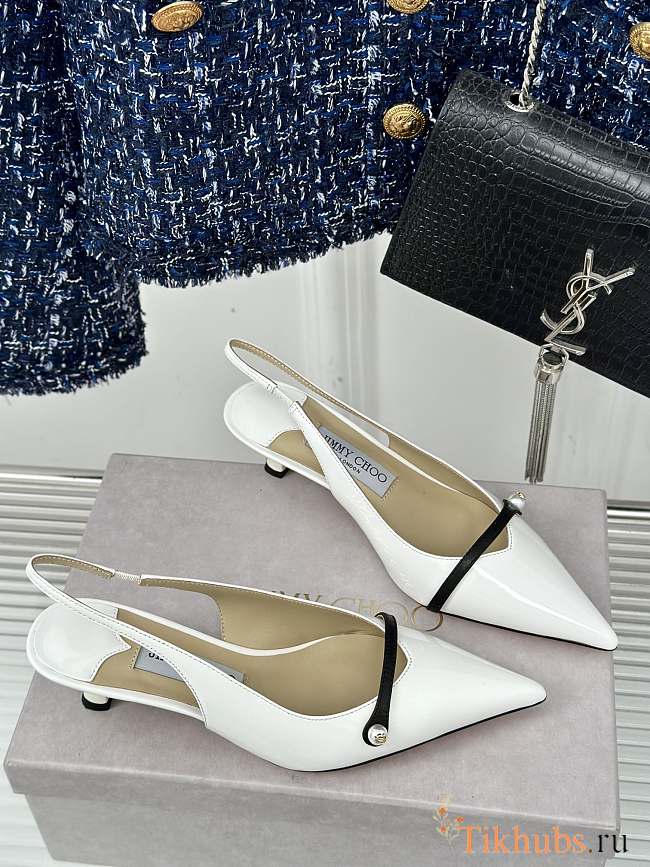 Jimmy Choo Amita Glitter Slingback White Ballerina Pumps 4.5cm - 1