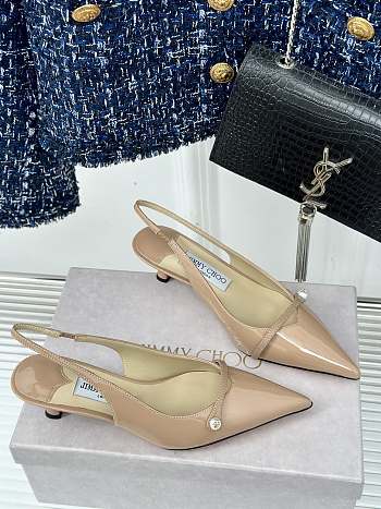 Jimmy Choo Amita Glitter Slingback Beige Ballerina Pumps 4.5cm