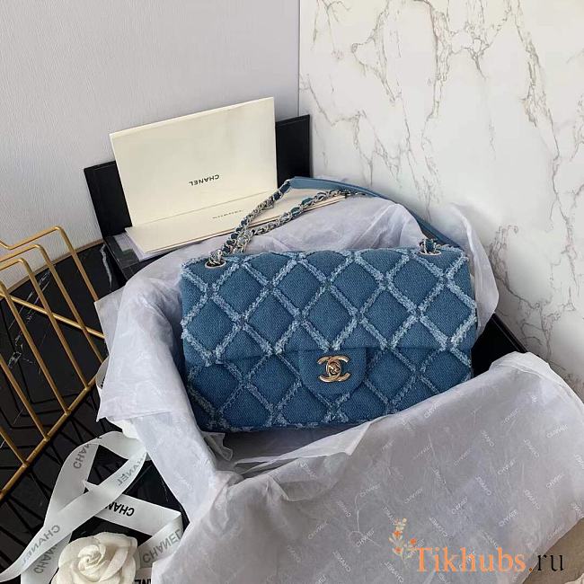 Chanel Flap Bag Denim Silver 25cm - 1