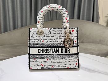 Dior Dioramour Medium Lady D-Lite Bag White Black Red 24cm