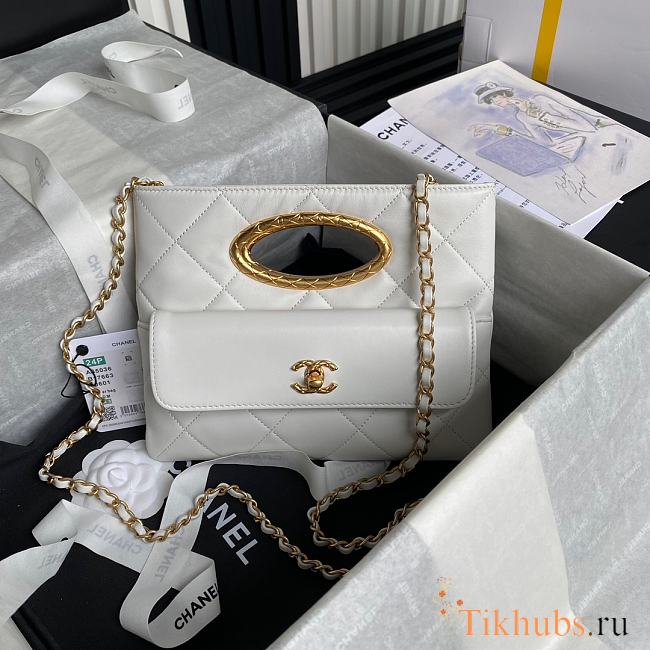 Chanel Clutch Lambskin Gold Plated Metal White 25x19x3cm - 1