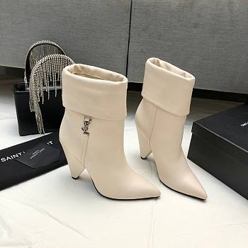 YSL Ankle White Boots Heel 9cm