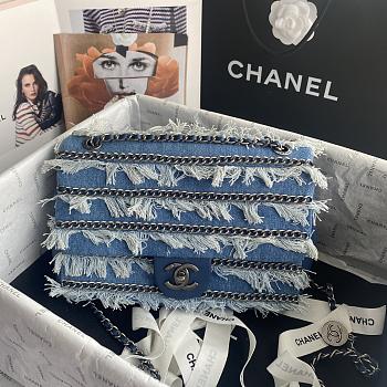 Chanel Medium Flap Bag Denim Silver 25cm