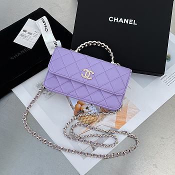 Chanel Flap Bag Handle Purple Lambskin 17x10x3cm