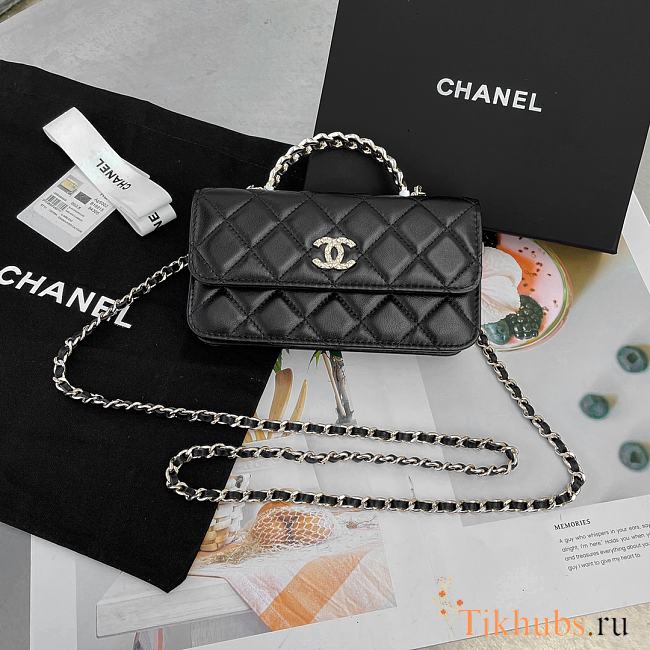 Chanel Flap Bag Handle Black Lambskin 17x10x3cm - 1