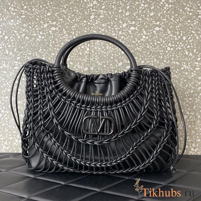 Valentino Allknots Woven Leather Shopper Black 38x34x7cm - 1