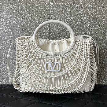 Valentino Allknots Woven Leather Shopper White 38x34x7cm