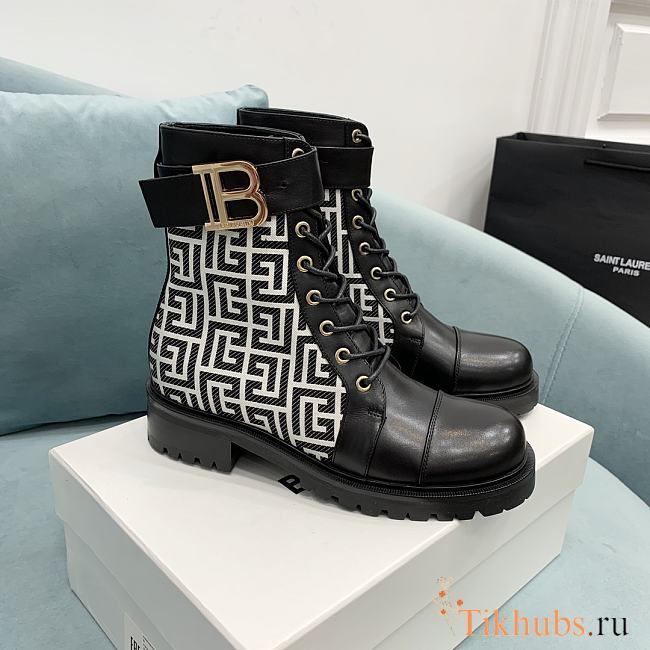 Balmain Black Jacquard Monogram Ranger Romy Boots - 1