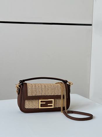 Fendi Baguette Mini Brown Leather Macramé Bag 20x5x13cm