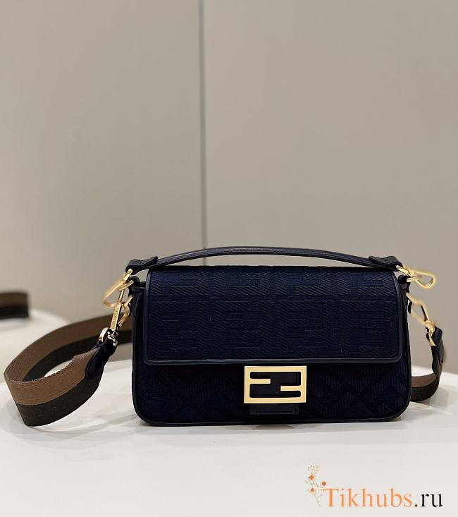 Fendi Baguette Bag Blue Canvas 27×6×14cm - 1