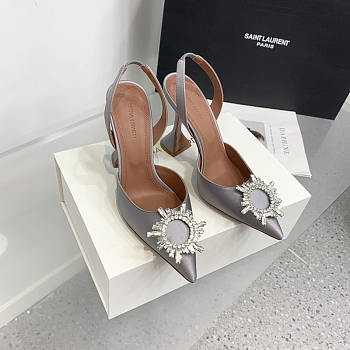 Amina Muaddi Grey Slingback Heels 95