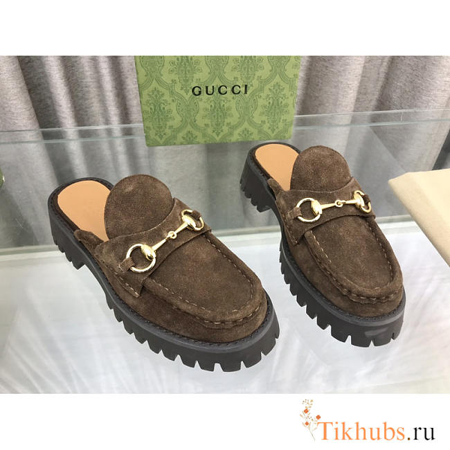 Gucci Mule With Horsebit Suede Brown - 1