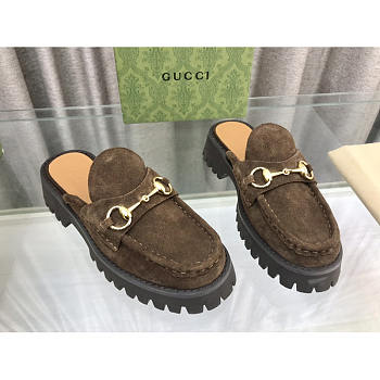 Gucci Mule With Horsebit Suede Brown