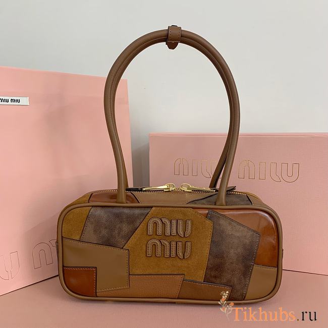 Miu Miu Embossed-Logo Leather Tote Bag Brown 27x12x9cm - 1