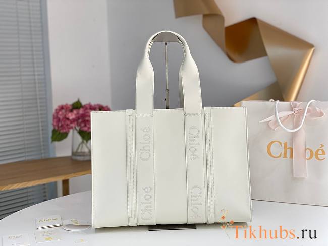 Chloe Women Large Woody Tote Bag White 45x33x13cm - 1