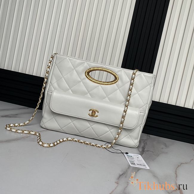 Chanel Tote Bag Lambskin White 34x24x8cm - 1